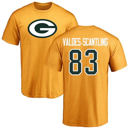 Men Green Bay Packers Gold #83 Valdes-Scantling Marquez Name And Number Logo Nike NFL T Shirt